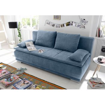 Canapea extensibila cu lada de depozitare, tapitata cu stofa, 3 locuri, Lois Albastru, l211xA103xH93 cm