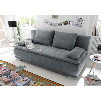 Canapea extensibila cu lada de depozitare, tapitata cu stofa, 3 locuri, Lois Antracit, l211xA103xH93 cm