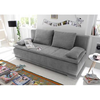 Canapea extensibila cu lada de depozitare, tapitata cu stofa, 3 locuri, Lois Gri, l211xA103xH93 cm