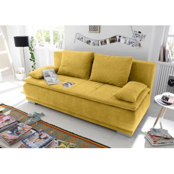 Canapea extensibila cu lada de depozitare, tapitata cu stofa, 3 locuri, Lois Mustariu, l211xA103xH93 cm