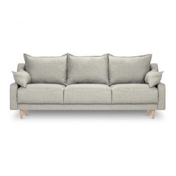 Canapea extensibilă cu spațiu de depozitare Mazzini Sofas Freesia, gri deschis la reducere