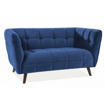 Canapea fixa tapitata cu stofa, 2 locuri Castielli 2 Velvet Bleumarin / Wenge, l145xA85xH78 cm