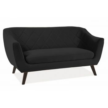 Canapea fixa tapitata cu stofa, 2 locuri Mondal 2 Velvet Negru / Wenge, l160xA85xH83 cm