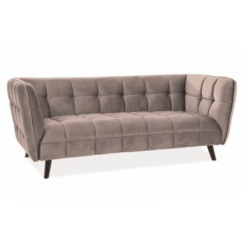 Canapea fixa tapitata cu stofa, 3 locuri Castielli 3 Velvet Bej / Wenge, l200xA85xH78 cm