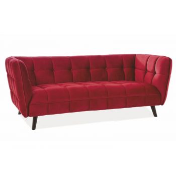 Canapea fixa tapitata cu stofa, 3 locuri Castielli 3 Velvet Bordeaux / Wenge, l200xA85xH78 cm