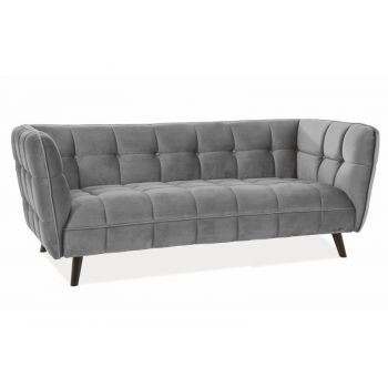 Canapea fixa tapitata cu stofa, 3 locuri Castielli 3 Velvet Gri / Wenge, l200xA85xH78 cm
