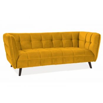 Canapea fixa tapitata cu stofa, 3 locuri Castielli 3 Velvet Mustariu / Wenge, l200xA85xH78 cm