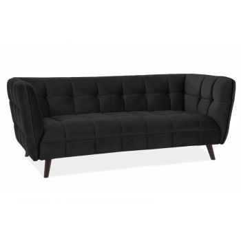 Canapea fixa tapitata cu stofa, 3 locuri Castielli 3 Velvet Negru / Wenge, l200xA85xH78 cm
