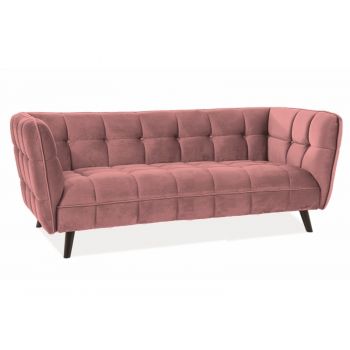 Canapea fixa tapitata cu stofa, 3 locuri Castielli 3 Velvet Roz / Wenge, l200xA85xH78 cm
