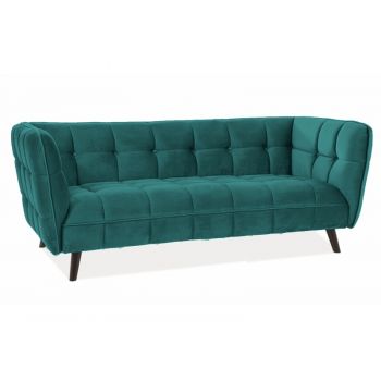 Canapea fixa tapitata cu stofa, 3 locuri Castielli 3 Velvet Turcoaz / Wenge, l200xA85xH78 cm