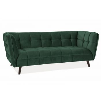 Canapea fixa tapitata cu stofa, 3 locuri Castielli 3 Velvet Verde Inchis / Wenge, l200xA85xH78 cm