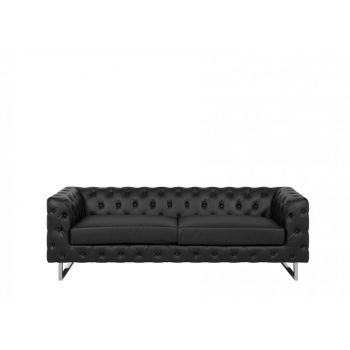 Canapea Vissland, piele ecologica, negru, 71 x 215 x 87 cm