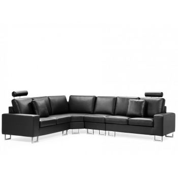Coltar Stockholm, piele, negru, 103 x 290 x 235 cm