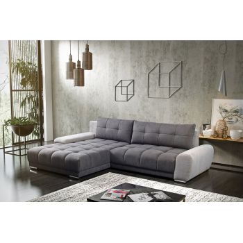 Coltar Wavenis Soro 97/90 Extensibil cu Arcuri Ondulate si Spuma Poliuretanica, Sezlong pe Stanga, Suprafata de Dormit 248x135 cm, tapitat cu Stofa, cu Lada de Depozitare, Perne Incluse, l281xA189xH74 cm