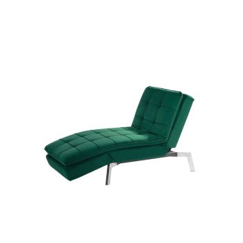 Sezlong reclinabil Loiret, catifea, verde, 179 x 76 x 93 cm