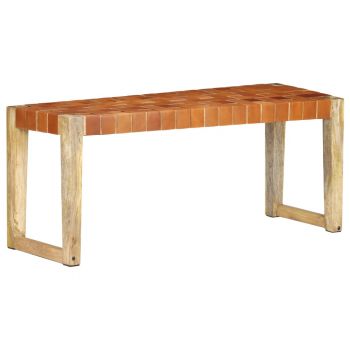 vidaXL Bancă, maro, 110 cm, piele naturală și lemn masiv de mango ieftina vidaXL Bancă, maro, 110 cm, piele naturală și lemn masiv de mango ieftina
