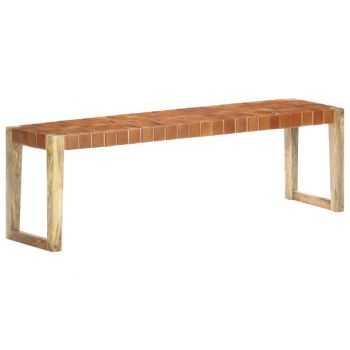 vidaXL Bancă, maro, 150 cm, piele naturală și lemn masiv de mango ieftina vidaXL Bancă, maro, 150 cm, piele naturală și lemn masiv de mango ieftina
