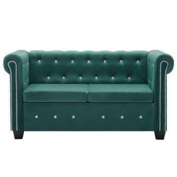 vidaXL Canapea Chesterfield 2 locuri, catifea, 146x75x72 cm, verde