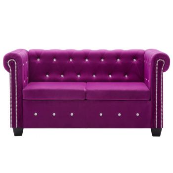 vidaXL Canapea Chesterfield 2 locuri, catifea, 146x75x72 cm, violet