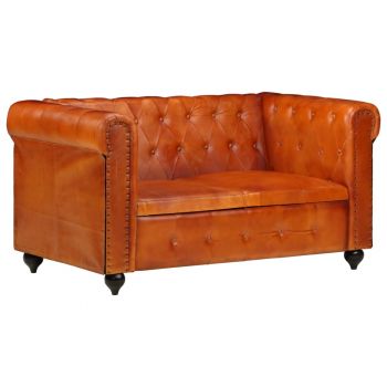vidaXL Canapea chesterfield cu 2 locuri, arămiu, piele naturală