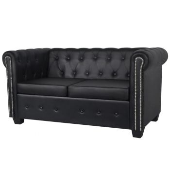 vidaXL Canapea Chesterfield cu 2 locuri, piele artificială, negru