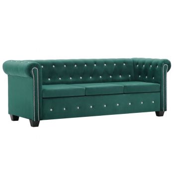 vidaXL Canapea Chesterfield cu 3 locuri, catifea, 199x75x72 cm, verde