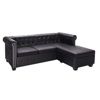 vidaXL Canapea Chesterfield în formă de L, piele artificială, negru ieftina