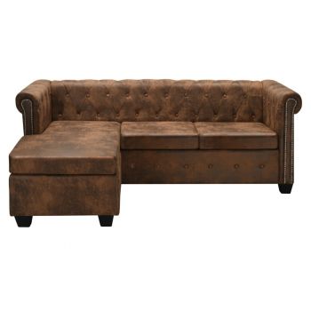 vidaXL Canapea Chesterfield în formă de L, velur artificial, maro