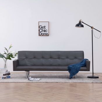 vidaXL Canapea extensibilă cu brațe, gri, piele ecologică vidaXL Canapea extensibilă cu brațe, gri, piele ecologică