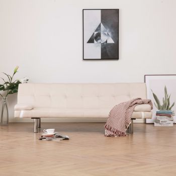 vidaXL Canapea extensibilă cu două perne, crem, poliester