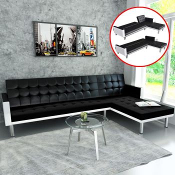 vidaXL Canapea extensibilă formă L, piele artificială, reglabil, negru vidaXL Canapea extensibilă formă L, piele artificială, reglabil, negru