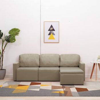 vidaXL Canapea extensibilă modulară, 3 locuri, cappuccino, piele eco vidaXL Canapea extensibilă modulară, 3 locuri, cappuccino, piele eco