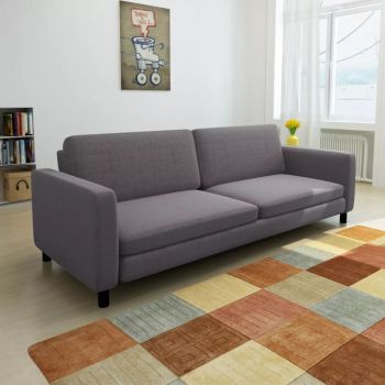 vidaXL Canapea pentru 3 persoane, material textil, gri închis vidaXL Canapea pentru 3 persoane, material textil, gri închis