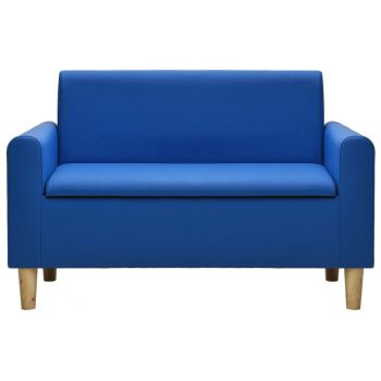 vidaXL Canapea pentru copii cu 2 locuri, albastru, piele ecologică