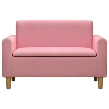 vidaXL Canapea pentru copii cu 2 locuri, roz, piele ecologică ieftina