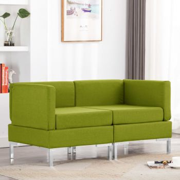 vidaXL Canapele de colț modulare cu perne, 2 buc., verde, textil