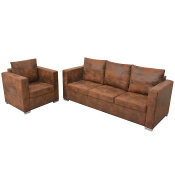 vidaXL Set canapea 2 piese, imitație piele întoarsă