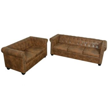 vidaXL Set canapele Chesterfield cu 2 și 3 locuri, maro