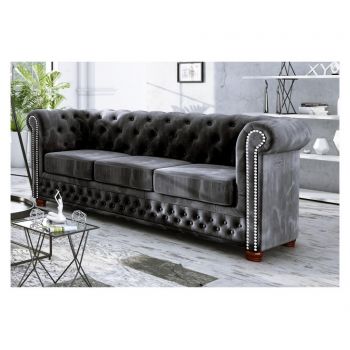 Canapea 3 locuri Ropez, Chesterfield York Black, negru, 203x86x72 cm - ROPEZ, Negru