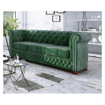 Canapea 3 locuri Ropez, Chesterfield York Bottle Green, 203x86x72 cm - ROPEZ, Verde