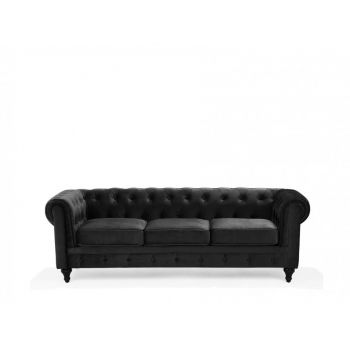 Canapea Chesterfield, catifea, negru, 70 x 202 x 75 cm