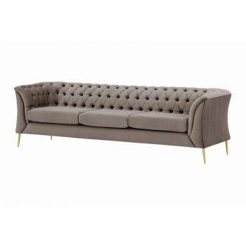 Canapea Chesterfield Septimus, lemn masiv/ catifea, bej, 74 x 248 x 80 cm