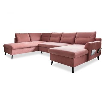 Canapea extensibilă din catifea în formă de „U” cu șezlong pe partea stângă Miuform Stylish Stan, roz