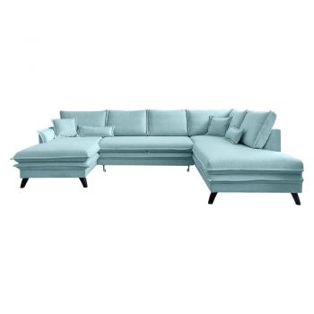 Canapea extensibilă în formă de „U” cu șezlong pe partea dreaptă Miuform Charming Charlie, albastru deschis