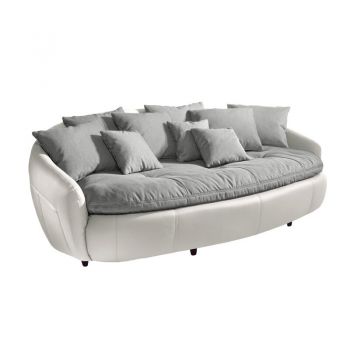Canapea Shamblin, piele ecologica, alb/gri, 50 x 210 x 115 cm