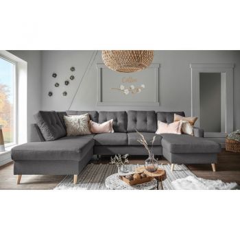 Coltar extensibil Lorraine, textil, gri inchis, 90 x 290 x 198 cm Coltar extensibil Lorraine, textil, gri inchis, 90 x 290 x 198 cm