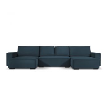 Canapea extensibilă din catifea în formă de U Mazzini Sofas Azalea, albastru închis Canapea extensibilă din catifea în formă de U Mazzini Sofas Azalea, albastru închis