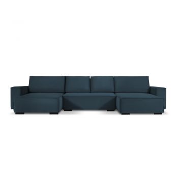 Canapea extensibilă din catifea în formă de U Mazzini Sofas Azalea, albastru închis