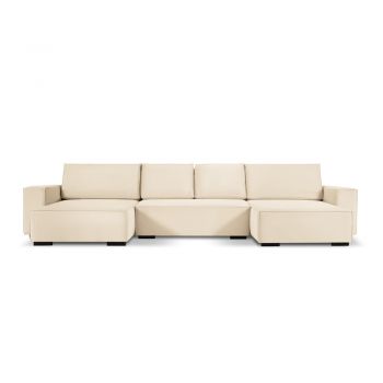 Canapea extensibilă din catifea în formă de U Mazzini Sofas Azalea, bej