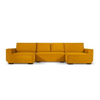 Canapea extensibilă din catifea în formă de U Mazzini Sofas Azalea, galben